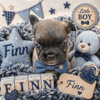 chiot Bouledogue francais Fluffy Fauve rouge masque noir Finn Élevage de la famille dog étoilée